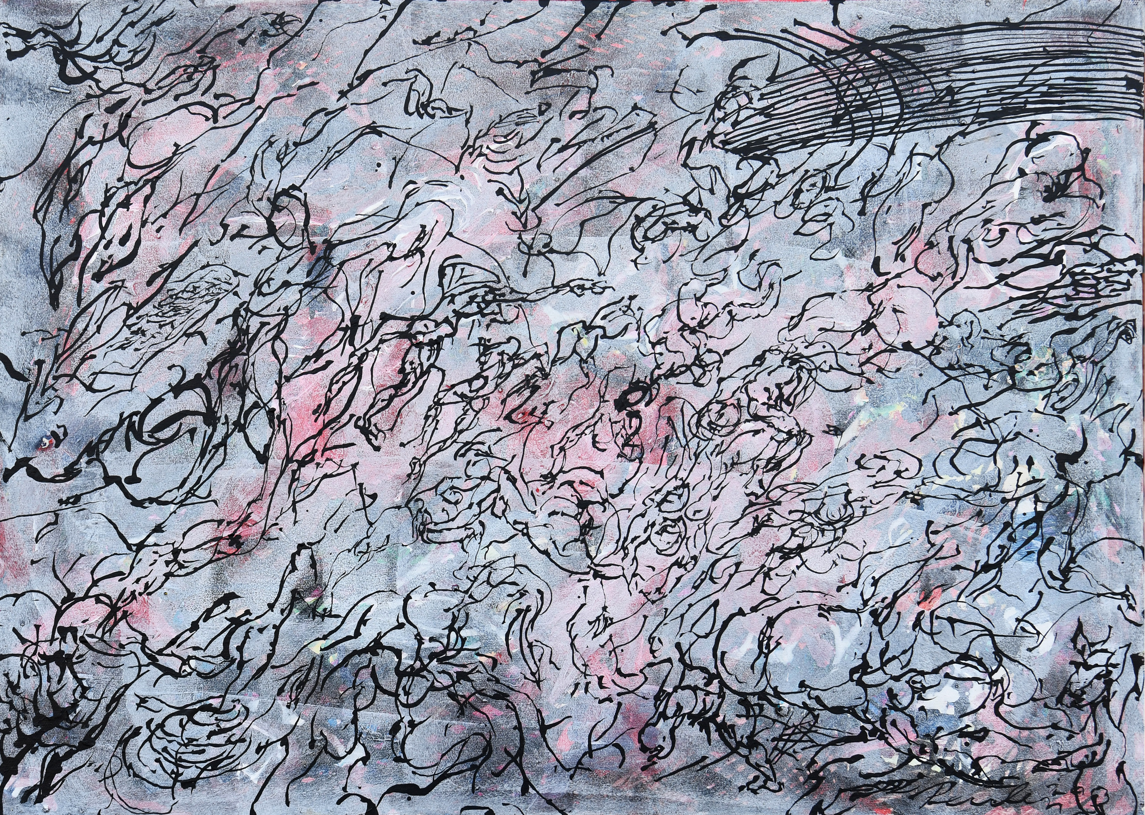 GESPANNEN DOEK, 50X70 CM ( LIGGEND ) "PEULEN PEOPLE IN LINE"  