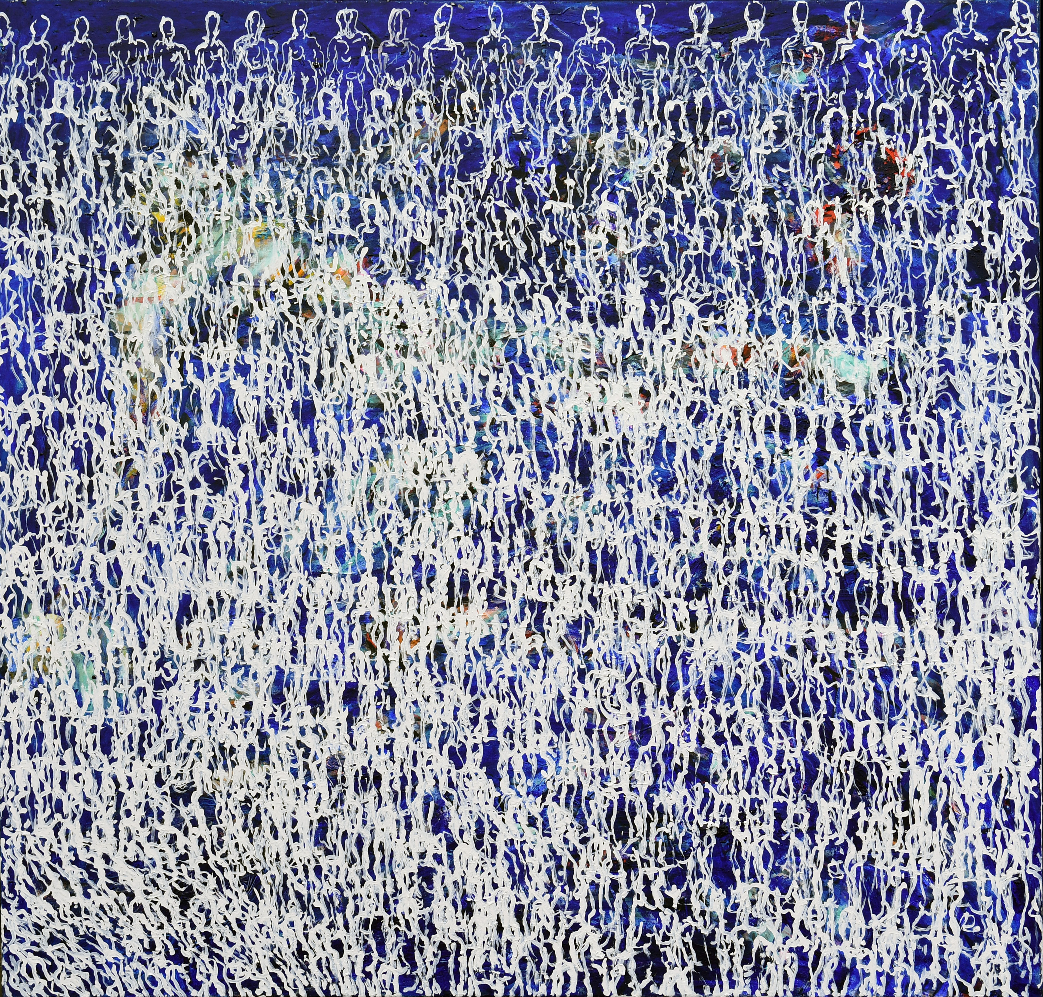 GESPANNEN DOEK, 200X190 CM ( STAAND ) "PEULEN PEOPLE BLUE WHITE"   