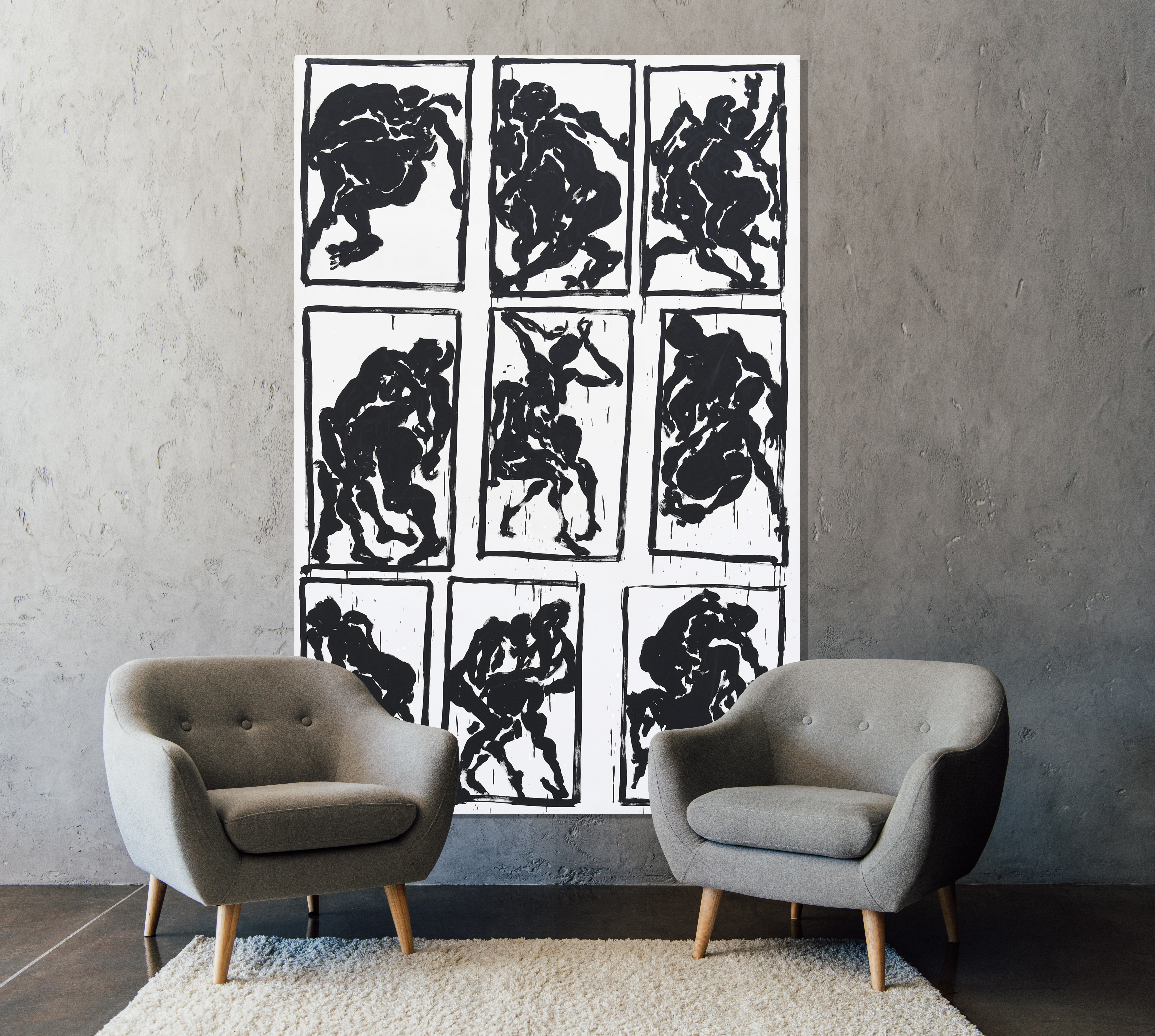 GESPANNEN DOEK, 150X229 CM ( STAAND ) "BLACK AND WHITE"     