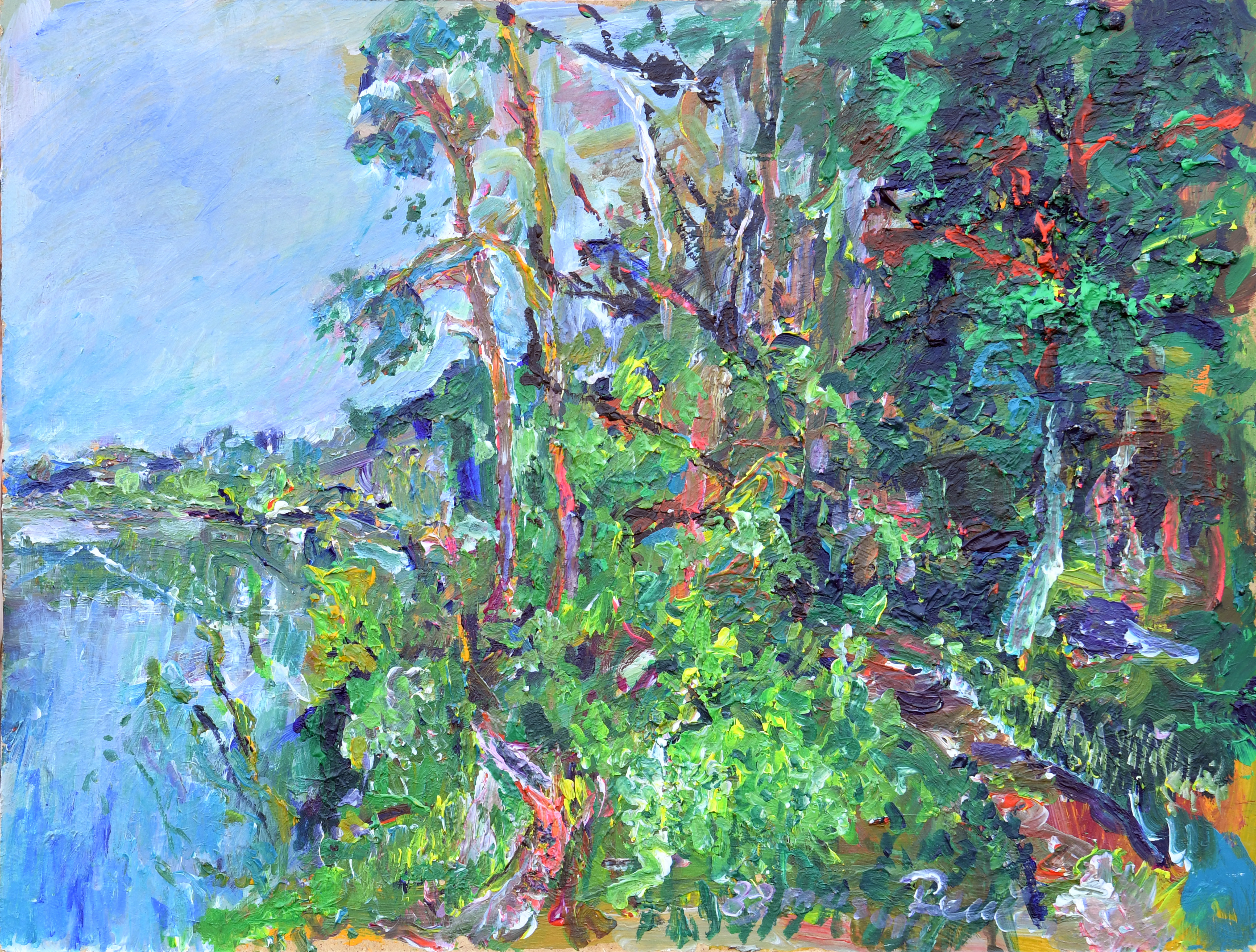 HARDBOARD, 46,5X61 CM (LIGGEND) "BOS AAN HET MEER" 
