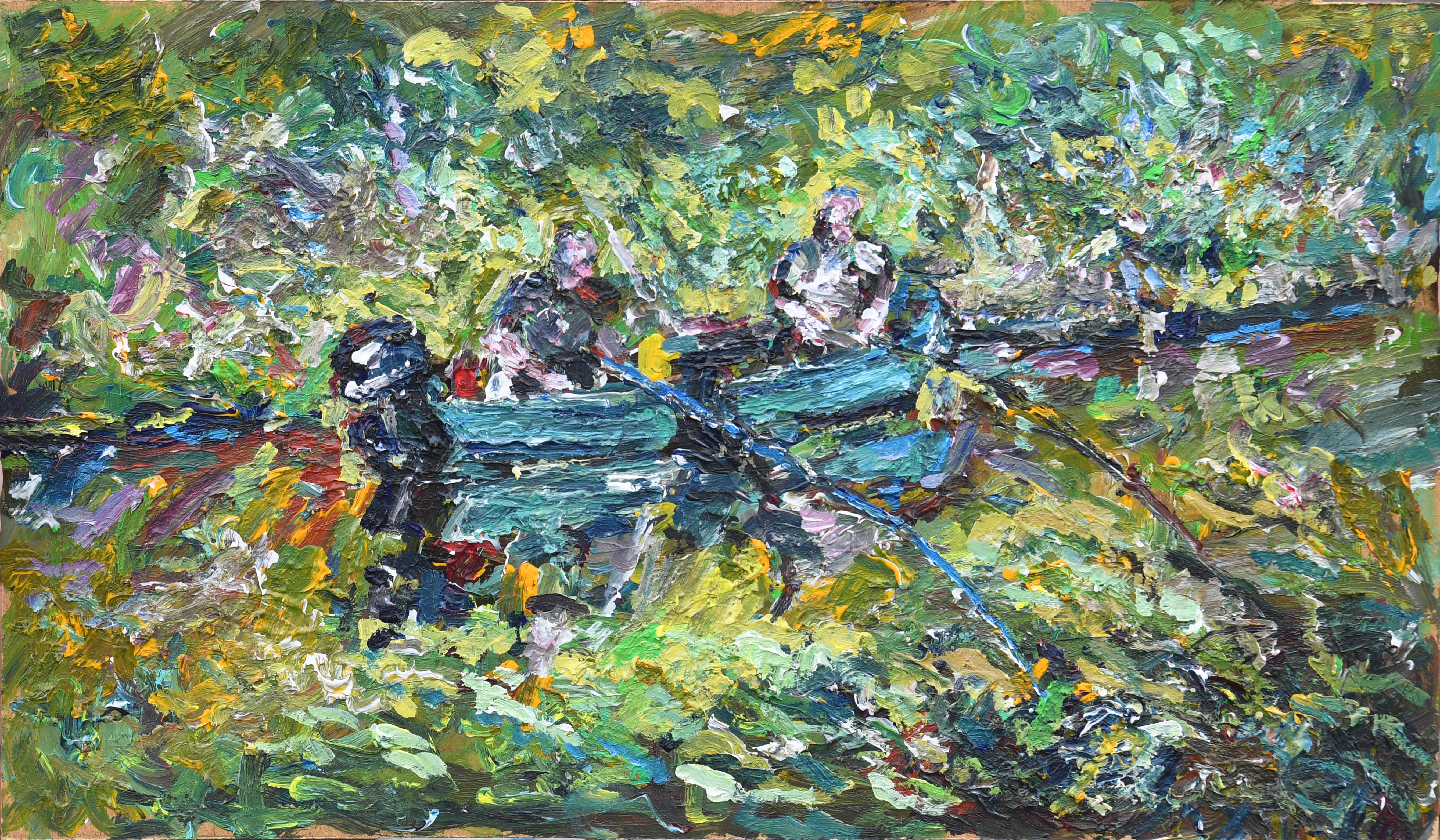 HARDBOARD, 36x61 CM (LIGGEND) "VISSERS IN EEN BOOTJE"