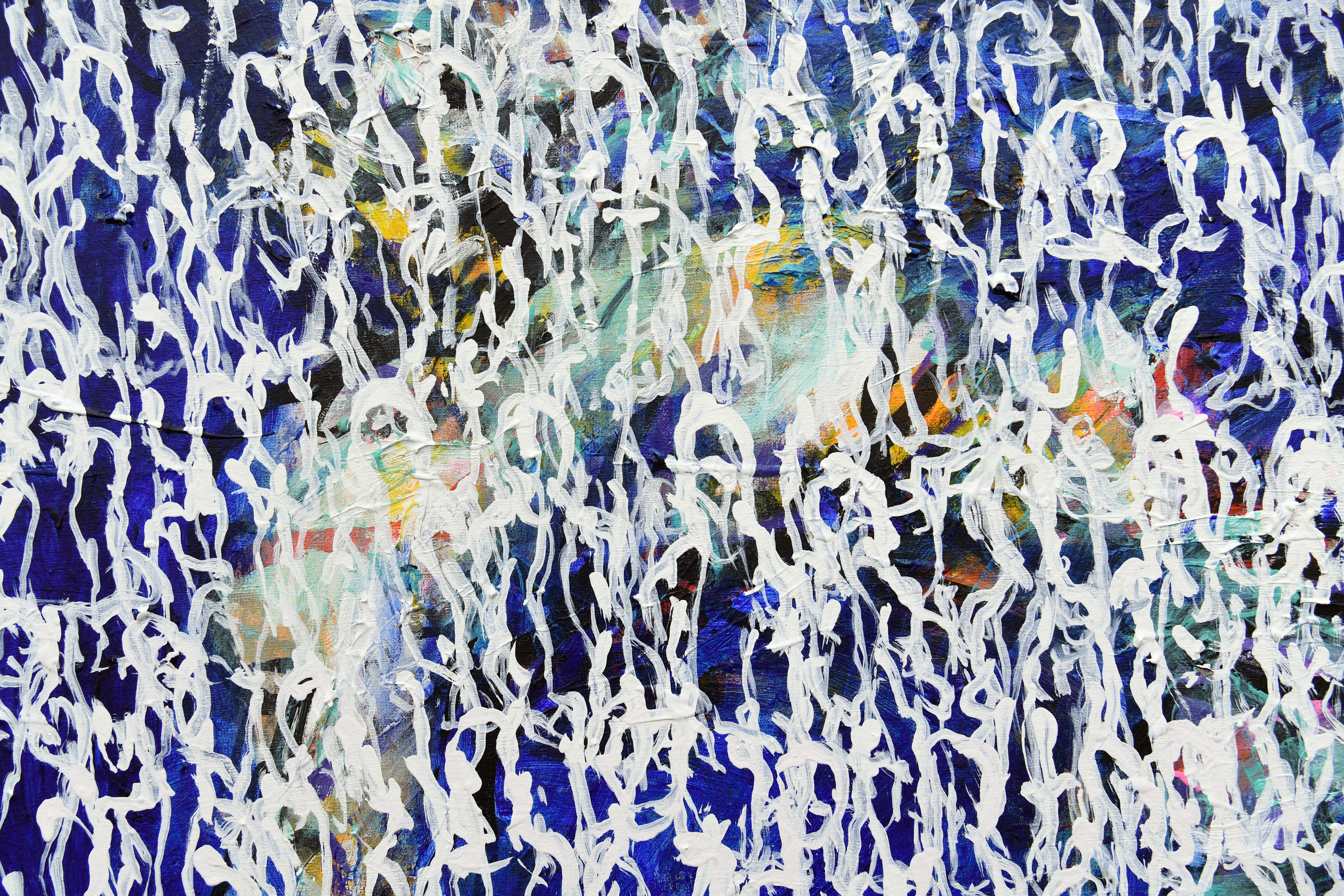 GESPANNEN DOEK, 200X190 CM ( STAAND ) "PEULEN PEOPLE BLUE WHITE"   